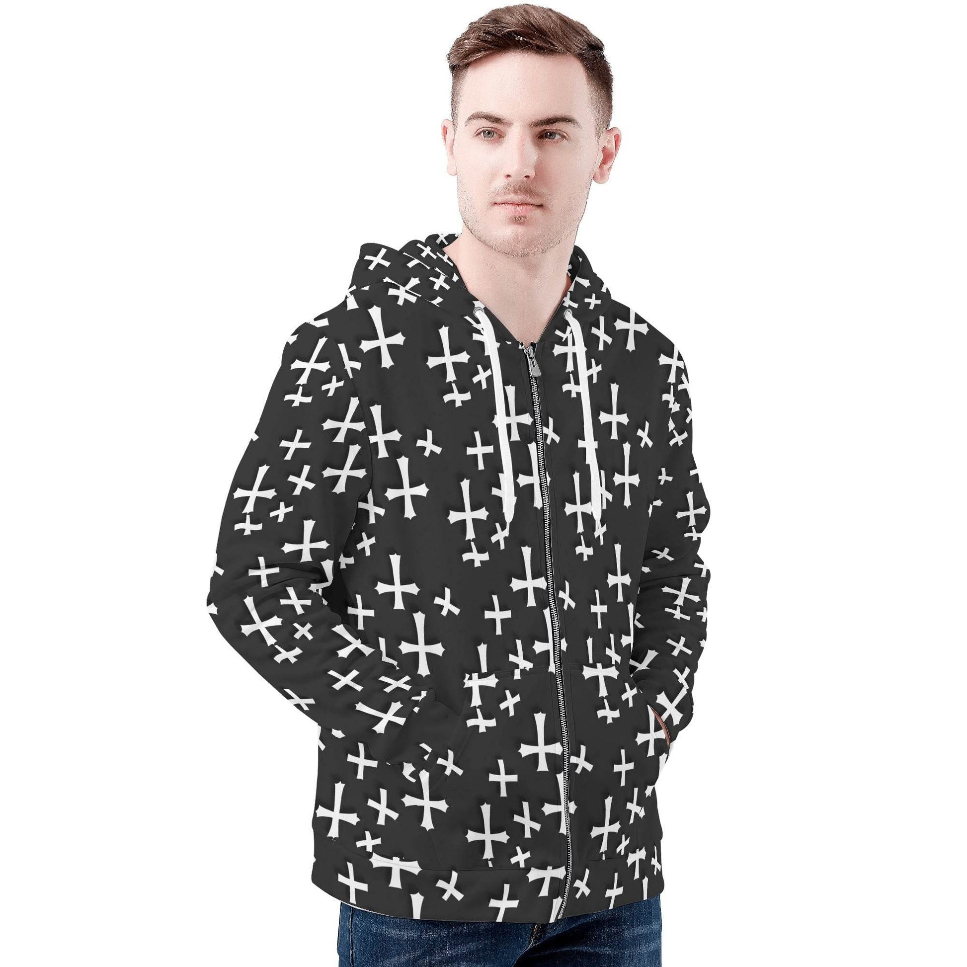 Men's Little Crosses Classic Zip Up Hoodie Warm Jacket - DeRose Seasonal