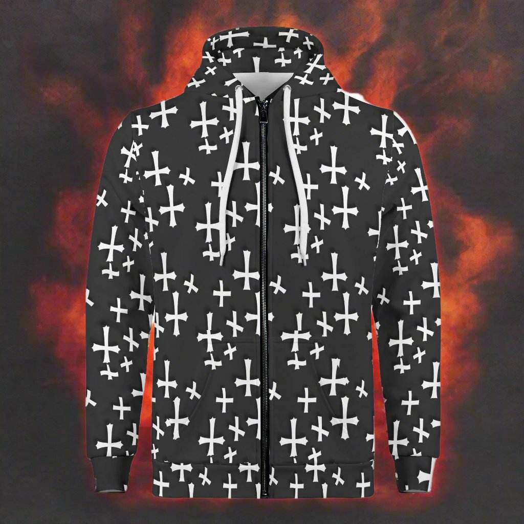 Men's Little Crosses Classic Zip Up Hoodie Warm Jacket - DeRose Seasonal