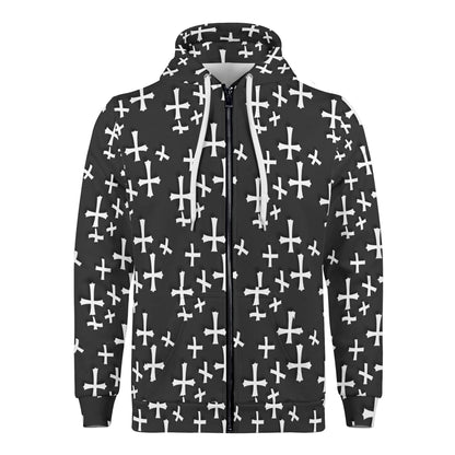 Men's Little Crosses Classic Zip Up Hoodie Warm Jacket - DeRose Seasonal
