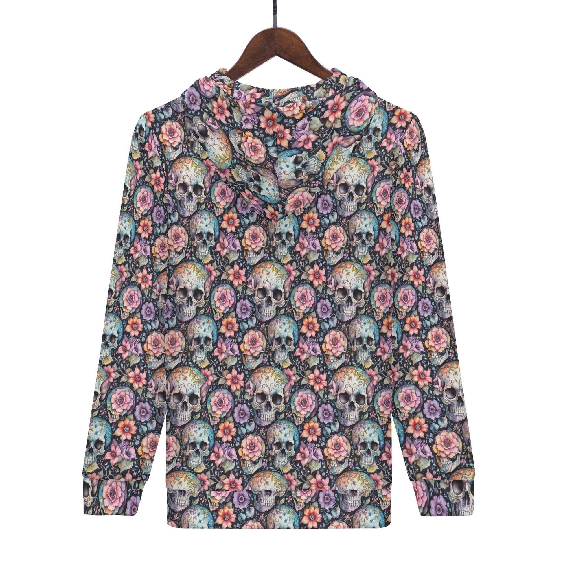 Men's Pastel Floral and Skulls Classic Zip Up Hoodie Warm Jacket - DeRose Seasonal