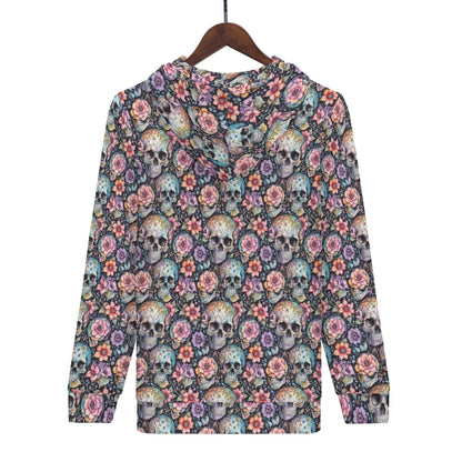 Men's Pastel Floral and Skulls Classic Zip Up Hoodie Warm Jacket - DeRose Seasonal