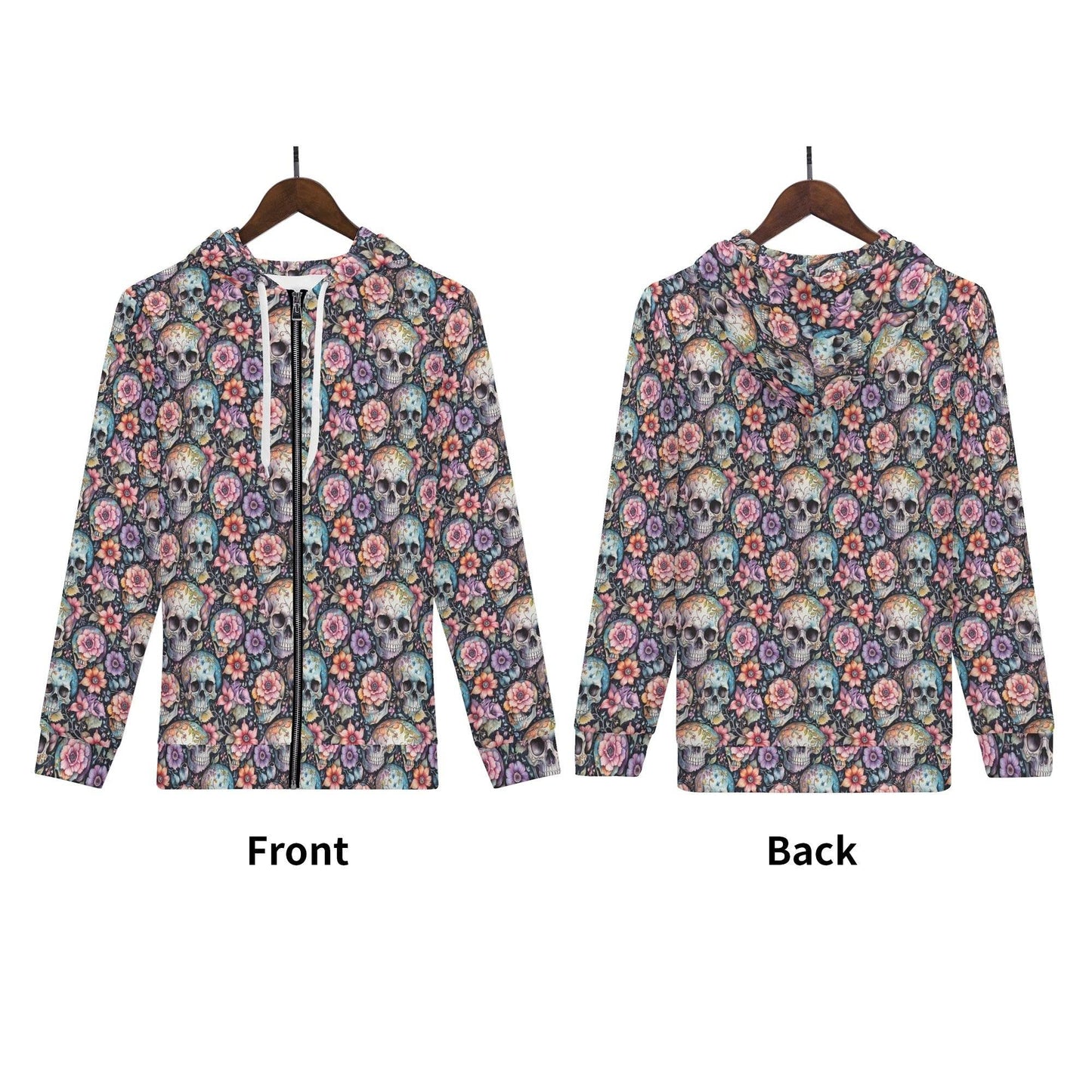 Men's Pastel Floral and Skulls Classic Zip Up Hoodie Warm Jacket - DeRose Seasonal