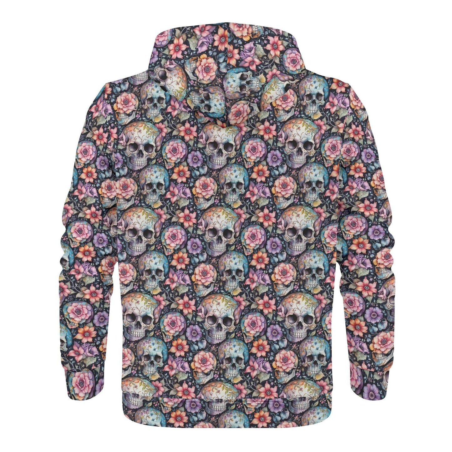 Men's Pastel Floral and Skulls Classic Zip Up Hoodie Warm Jacket - DeRose Seasonal