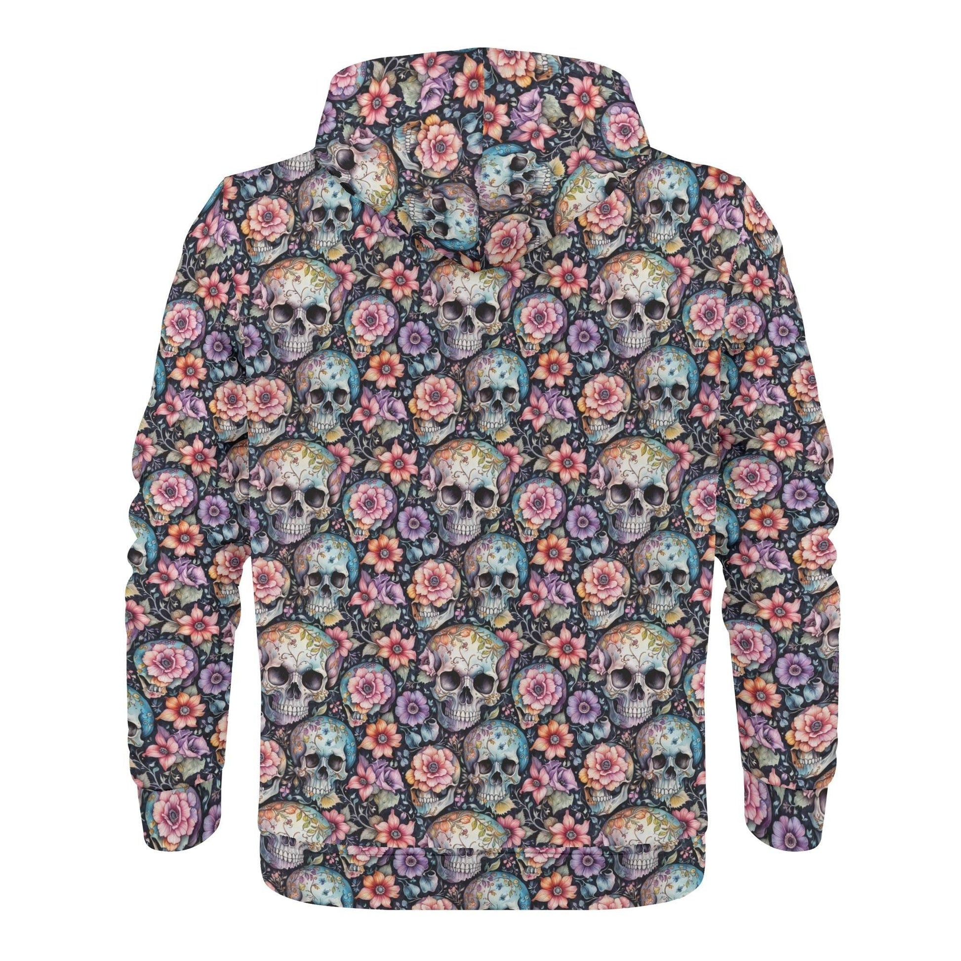 Men's Pastel Floral and Skulls Classic Zip Up Hoodie Warm Jacket - DeRose Seasonal