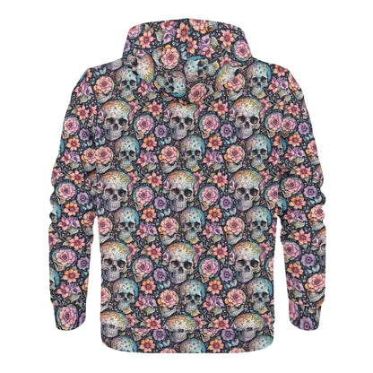 Men's Pastel Floral and Skulls Classic Zip Up Hoodie Warm Jacket - DeRose Seasonal