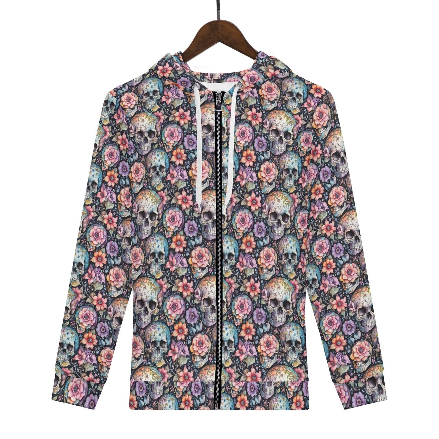 Men's Pastel Floral and Skulls Classic Zip Up Hoodie Warm Jacket - DeRose Seasonal