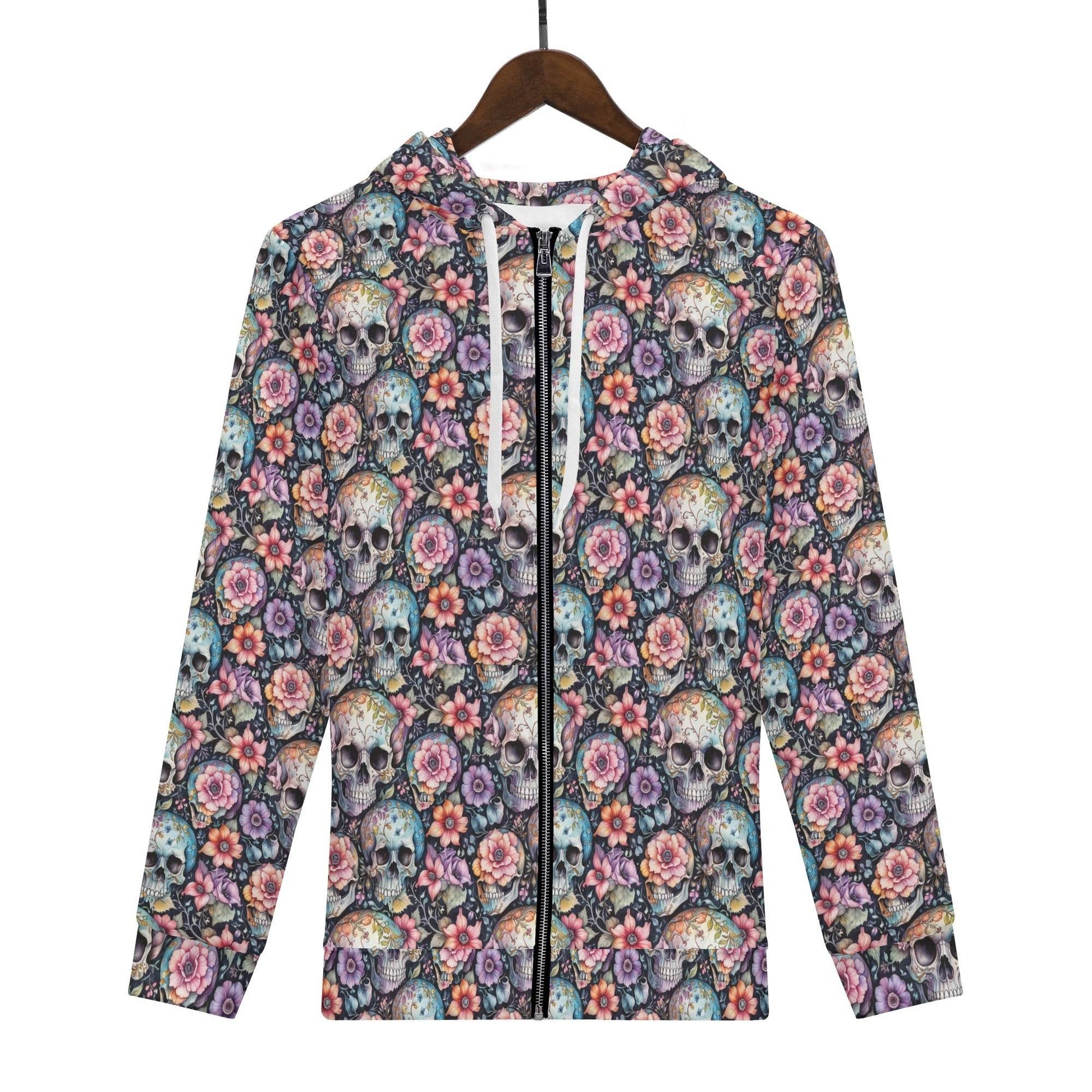 Men's Pastel Floral and Skulls Classic Zip Up Hoodie Warm Jacket - DeRose Seasonal