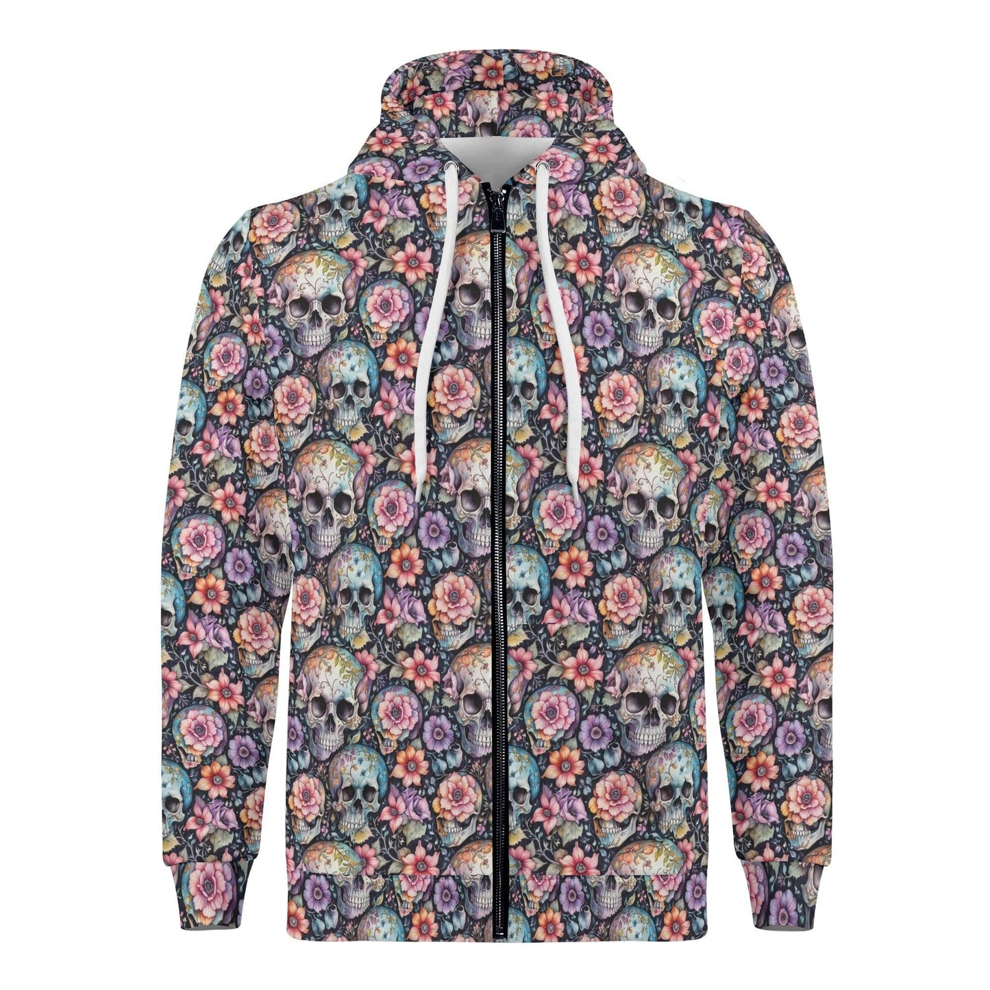 Men's Pastel Floral and Skulls Classic Zip Up Hoodie Warm Jacket - DeRose Seasonal