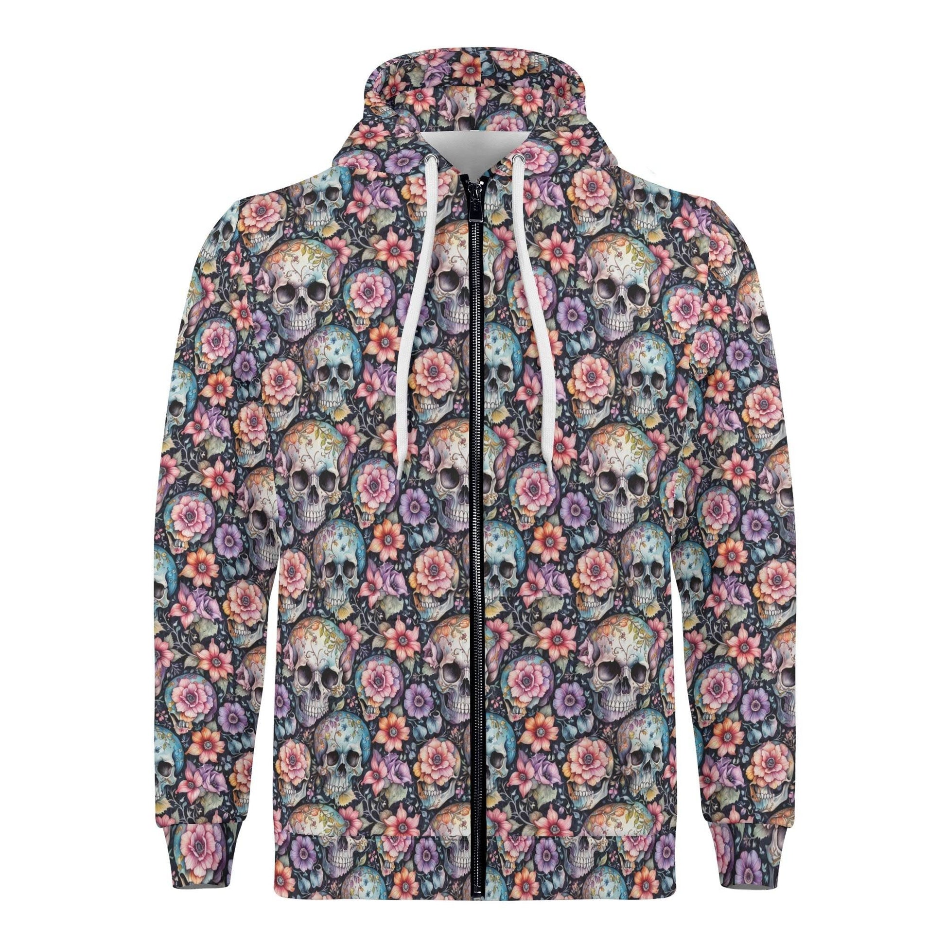 Men's Pastel Floral and Skulls Classic Zip Up Hoodie Warm Jacket - DeRose Seasonal