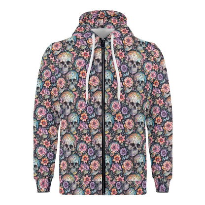 Men's Pastel Floral and Skulls Classic Zip Up Hoodie Warm Jacket - DeRose Seasonal