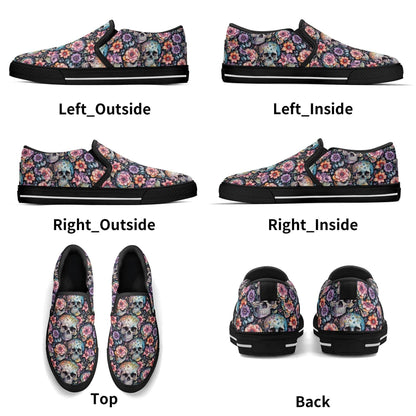 Men's Pastel Floral and Skulls Rubber Slip On Shoes - DeRose Seasonal