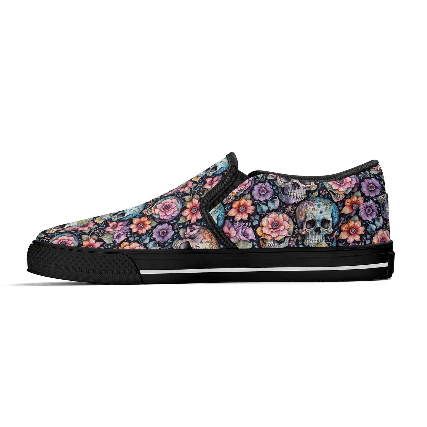 Men's Pastel Floral and Skulls Rubber Slip On Shoes - DeRose Seasonal