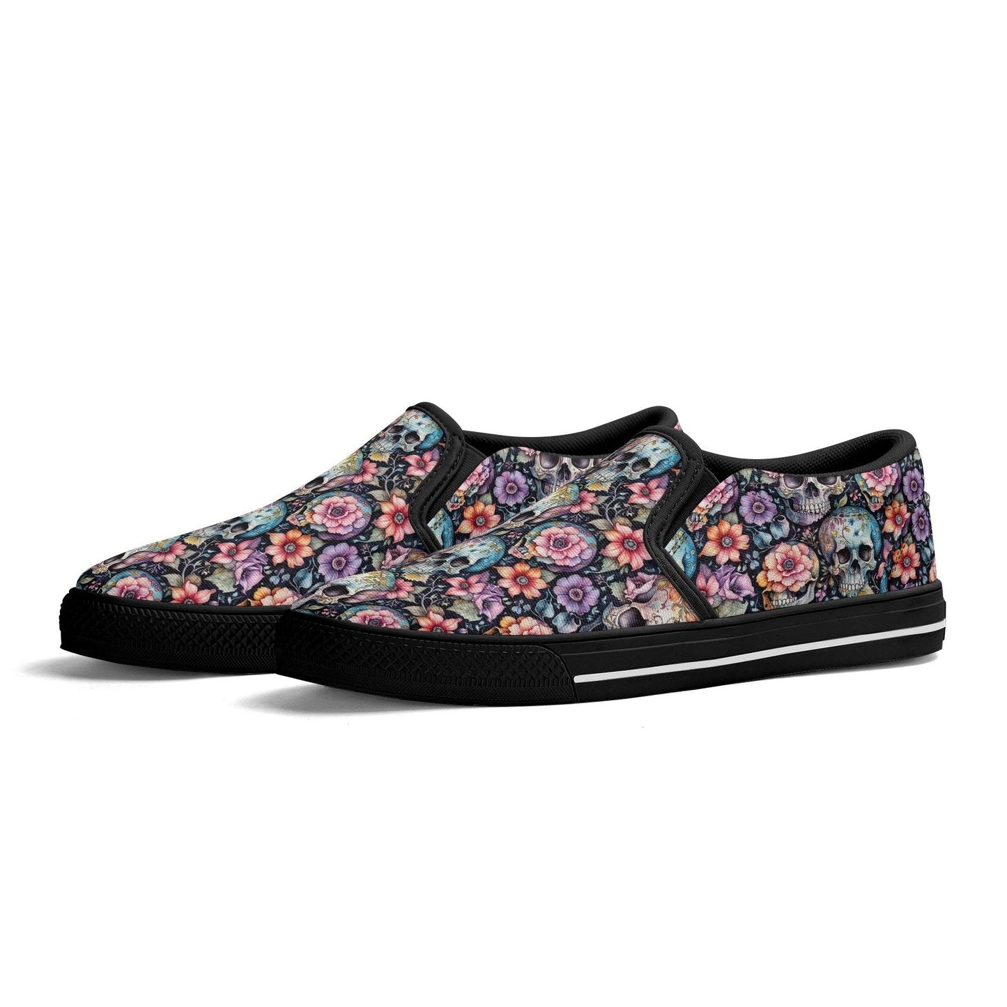 Men's Pastel Floral and Skulls Rubber Slip On Shoes - DeRose Seasonal
