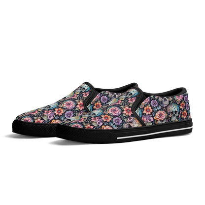 Men's Pastel Floral and Skulls Rubber Slip On Shoes - DeRose Seasonal