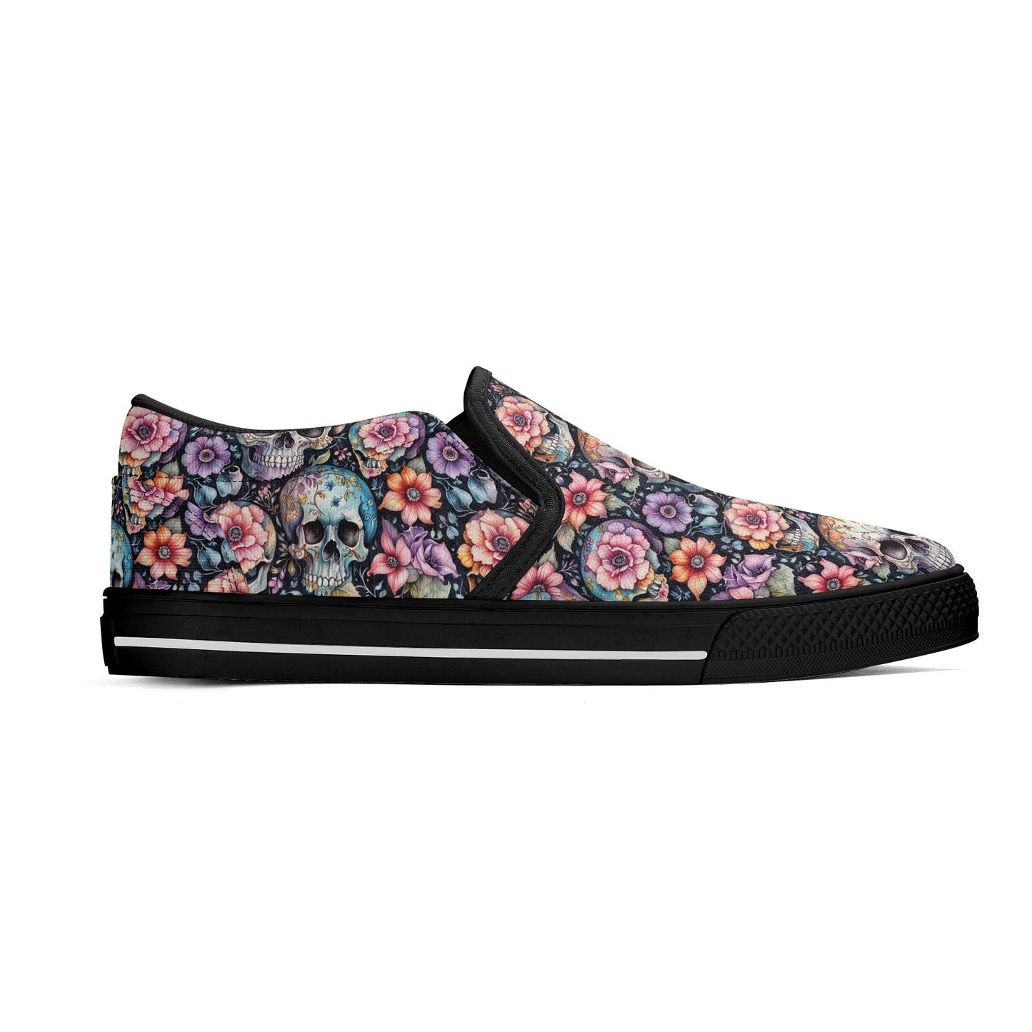 Men's Pastel Floral and Skulls Rubber Slip On Shoes - DeRose Seasonal