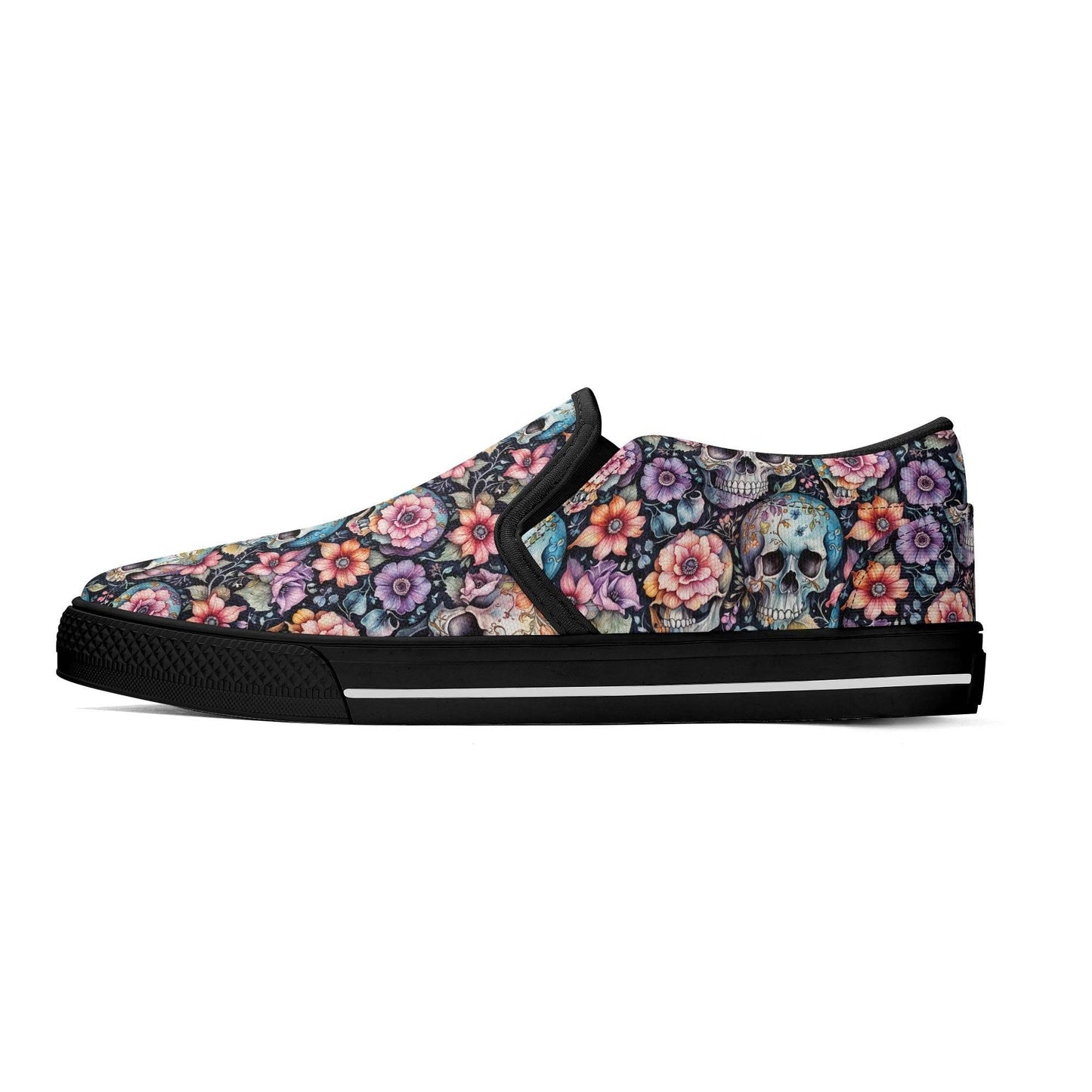 Men's Pastel Floral and Skulls Rubber Slip On Shoes - DeRose Seasonal