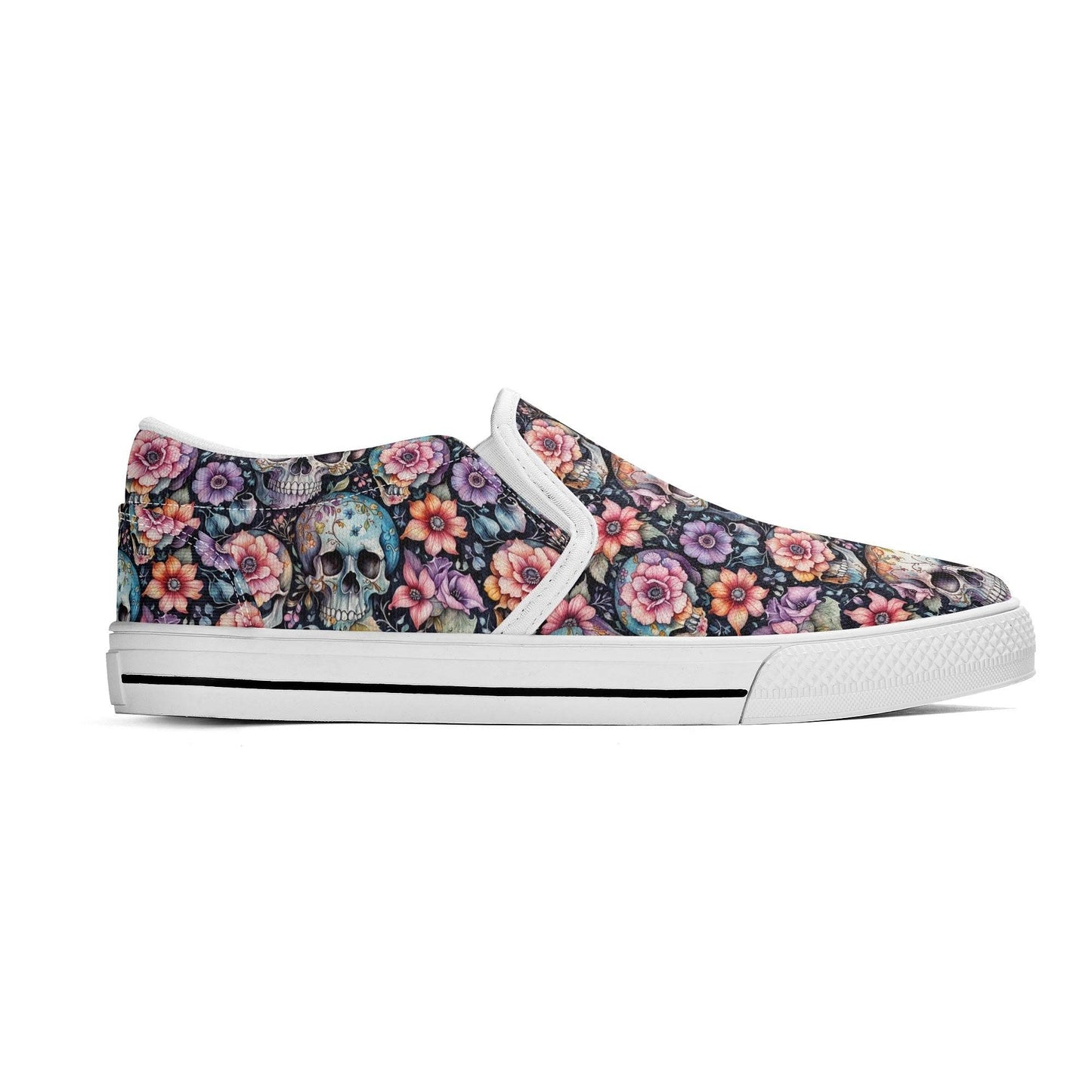 Men's Pastel Floral and Skulls Rubber Slip On Shoes - DeRose Seasonal