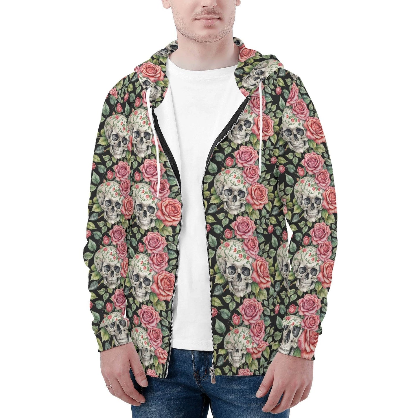 Men's Pink Skulls Classic Zip Up Hoodie Warm Jacket - DeRose Seasonal