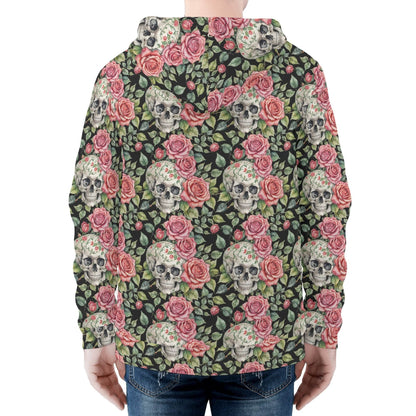 Men's Pink Skulls Classic Zip Up Hoodie Warm Jacket - DeRose Seasonal
