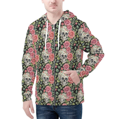 Men's Pink Skulls Classic Zip Up Hoodie Warm Jacket - DeRose Seasonal