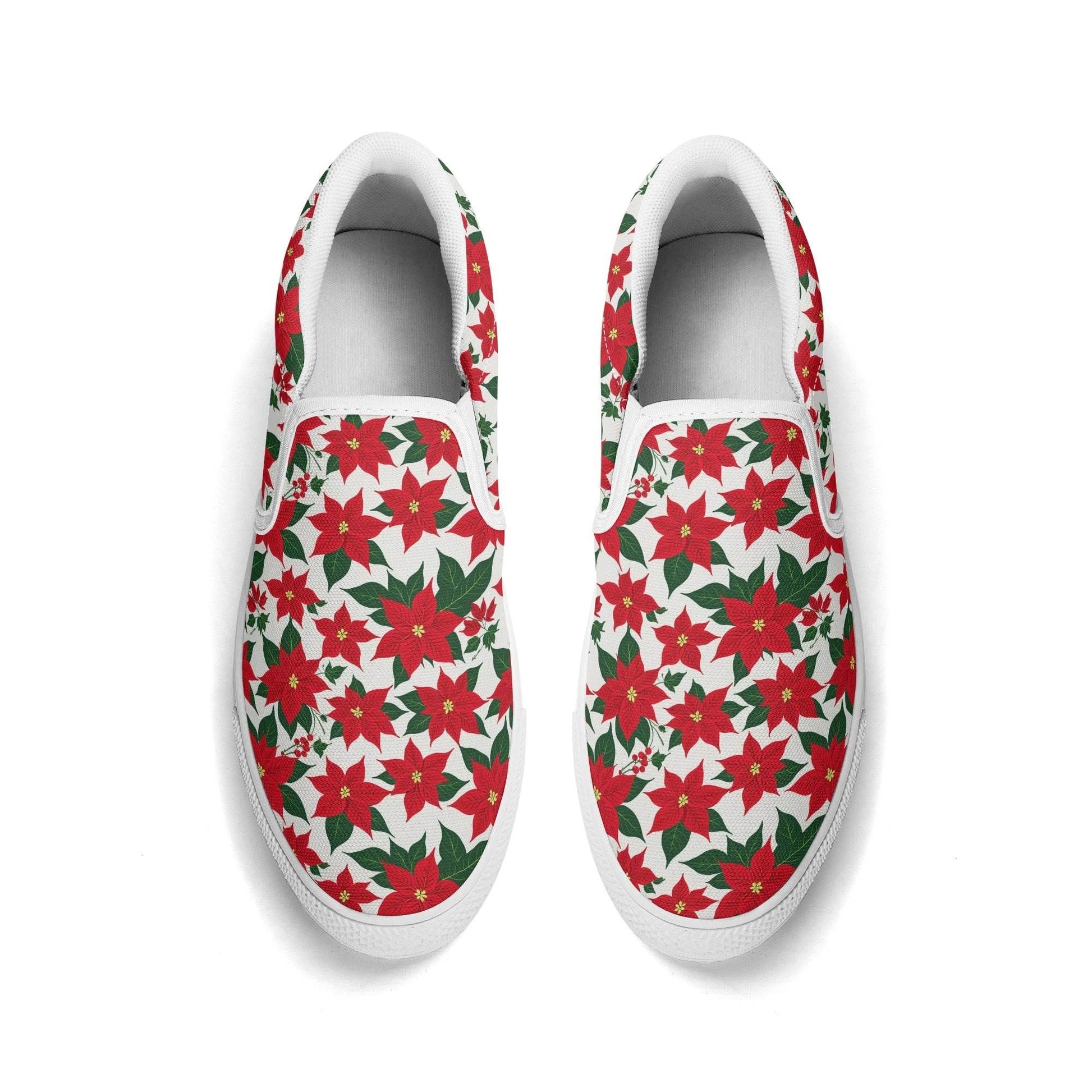 Men's Poinsettia Floral Rubber Slip On Shoes - DeRose Seasonal