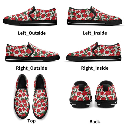 Men's Poinsettia Floral Rubber Slip On Shoes - DeRose Seasonal