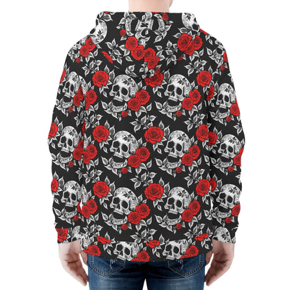 Men's Red Skull Rose Classic Zip Up Hoodie Warm Jacket - DeRose Seasonal