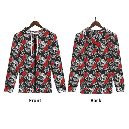 Men's Red Skull Rose Classic Zip Up Hoodie Warm Jacket - DeRose Seasonal
