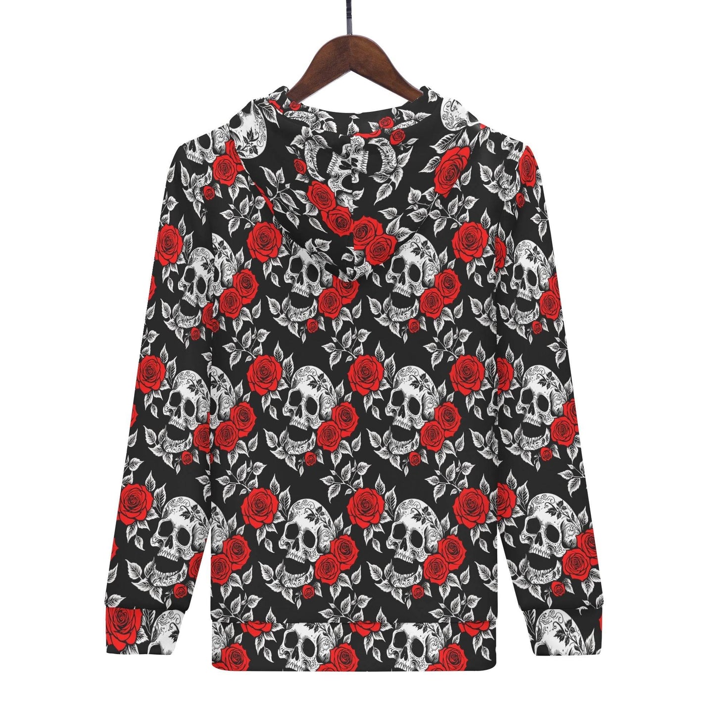 Men's Red Skull Rose Classic Zip Up Hoodie Warm Jacket - DeRose Seasonal