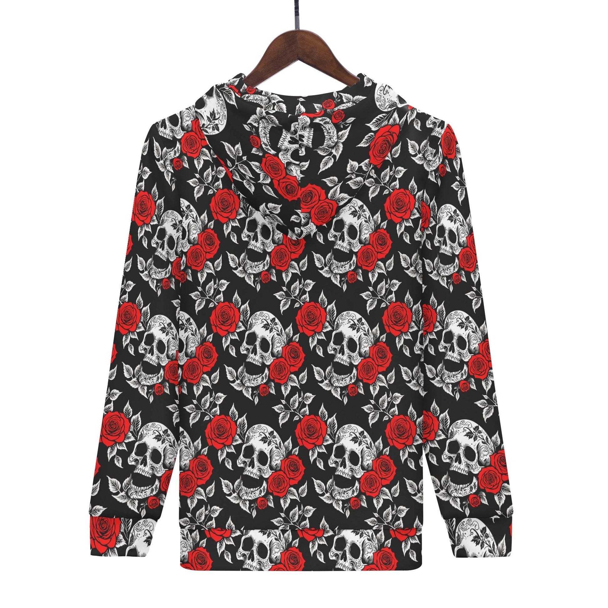 Men's Red Skull Rose Classic Zip Up Hoodie Warm Jacket - DeRose Seasonal