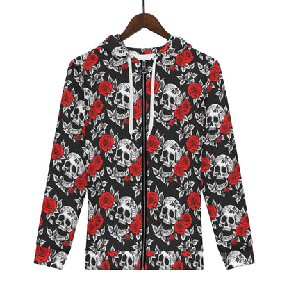 Men's Red Skull Rose Classic Zip Up Hoodie Warm Jacket - DeRose Seasonal