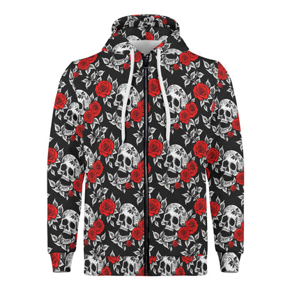 Men's Red Skull Rose Classic Zip Up Hoodie Warm Jacket - DeRose Seasonal