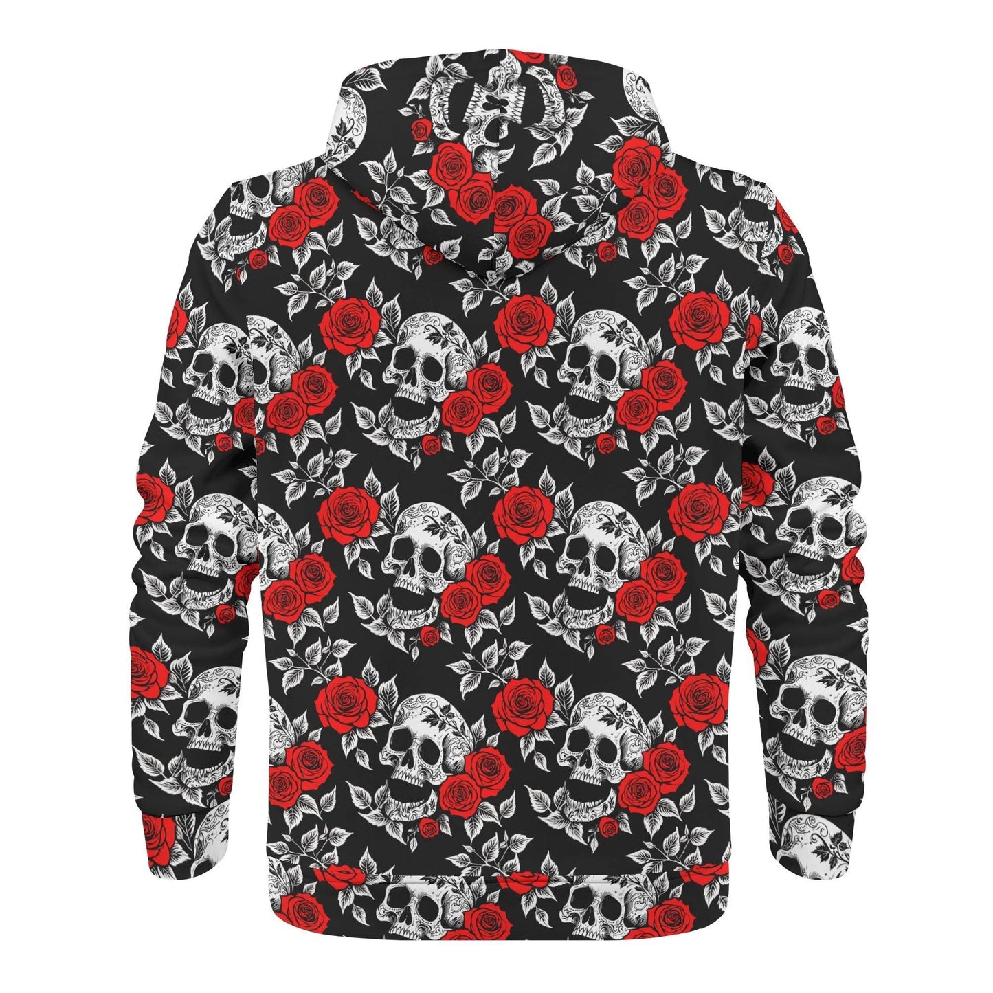 Men's Red Skull Rose Classic Zip Up Hoodie Warm Jacket - DeRose Seasonal