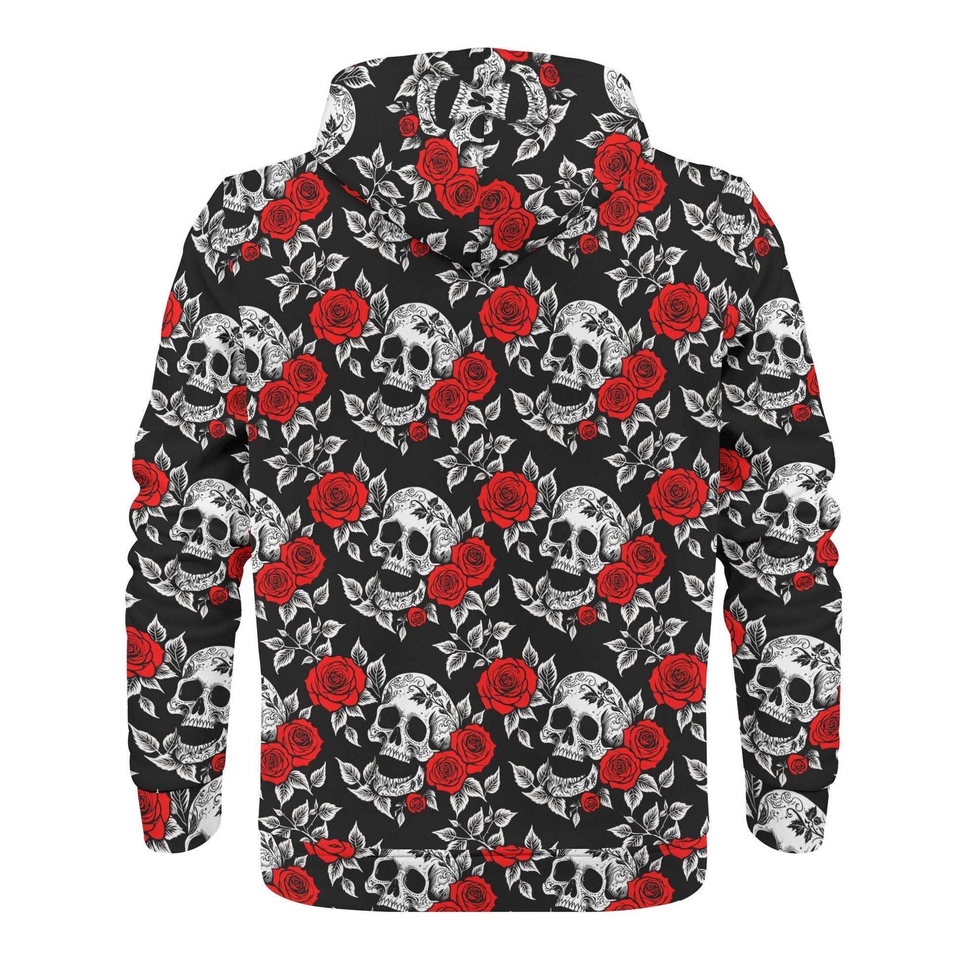 Men's Red Skull Rose Classic Zip Up Hoodie Warm Jacket - DeRose Seasonal