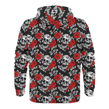 Men's Red Skull Rose Classic Zip Up Hoodie Warm Jacket - DeRose Seasonal