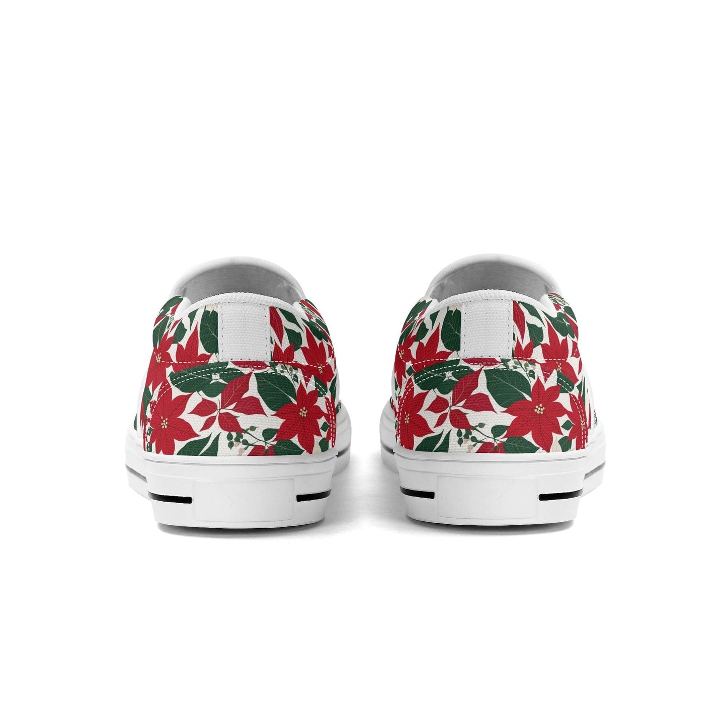 Men's Red and White Poinsettia Flower Rubber Slip On Shoes - DeRose Seasonal