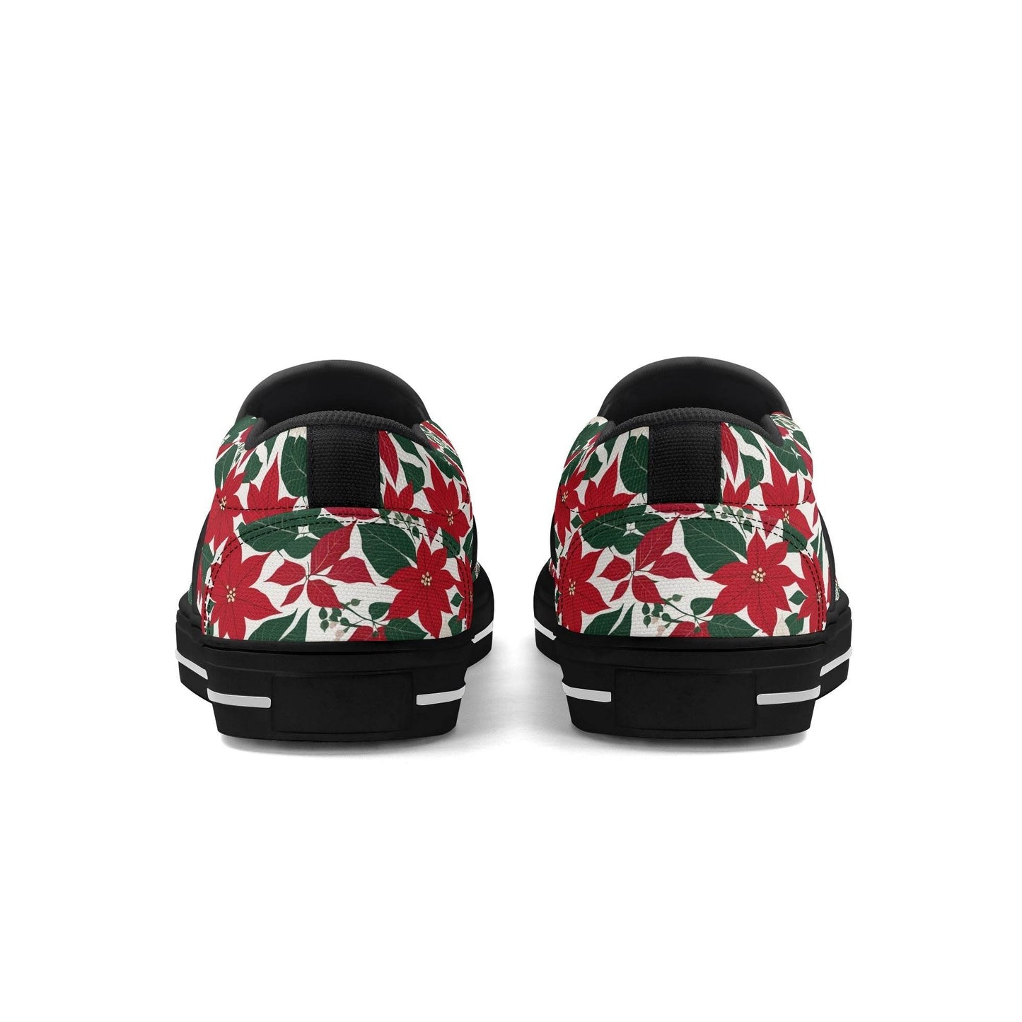Men's Red and White Poinsettia Flower Rubber Slip On Shoes - DeRose Seasonal