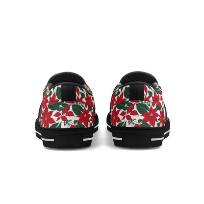 Men's Red and White Poinsettia Flower Rubber Slip On Shoes - DeRose Seasonal