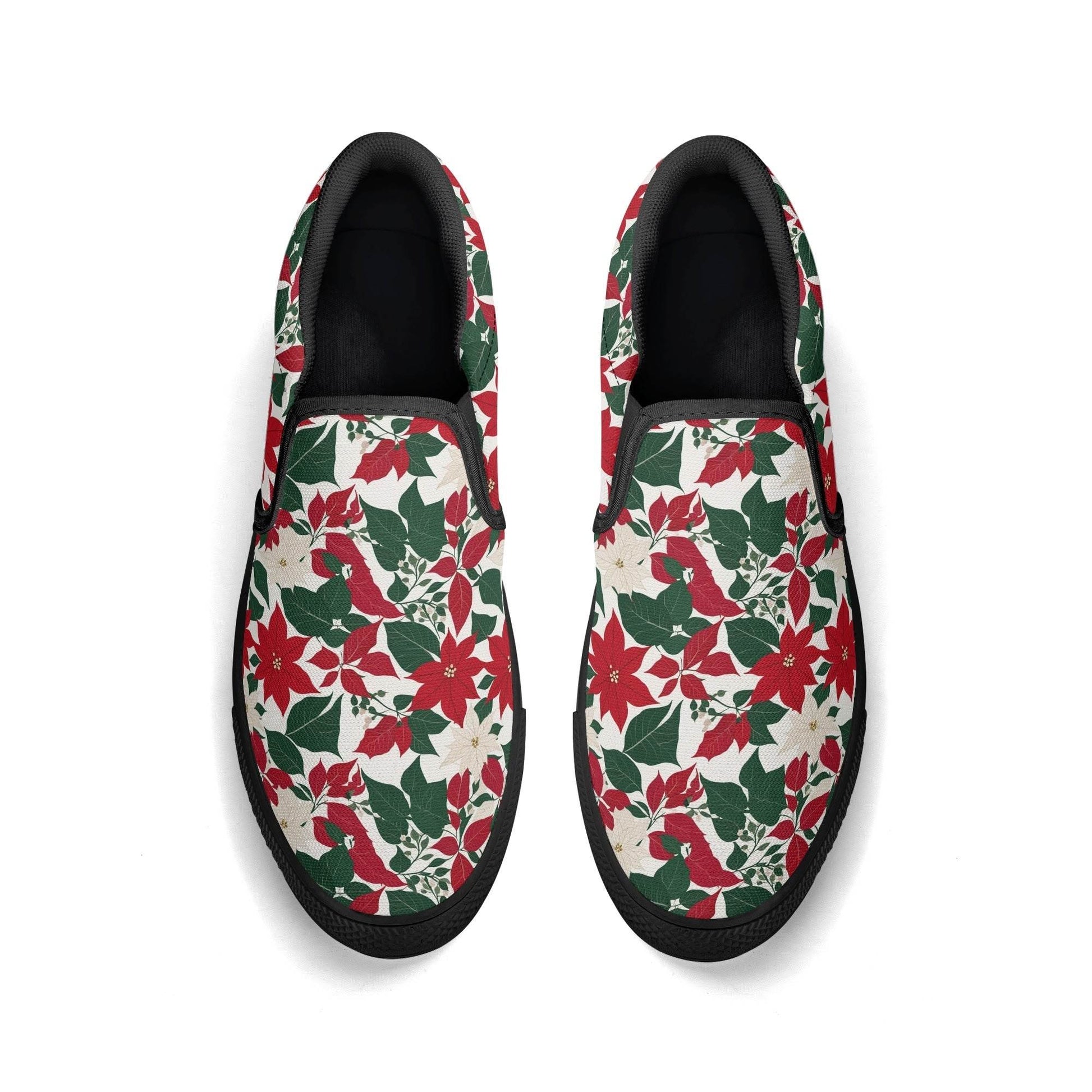 Men's Red and White Poinsettia Flower Rubber Slip On Shoes - DeRose Seasonal