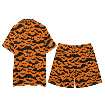 Men's Regular Fit Halloween Bats Hawaiian Short Sleeve Shirt and Shorts Set - DeRose Seasonal