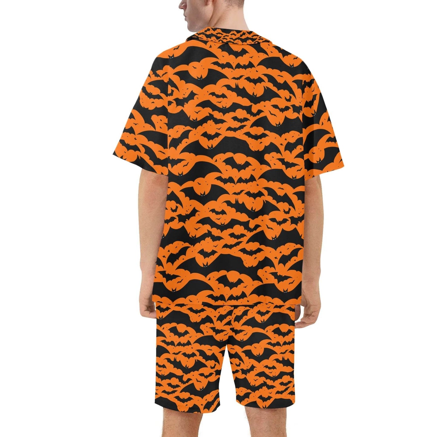 Men's Regular Fit Halloween Bats Hawaiian Short Sleeve Shirt and Shorts Set - DeRose Seasonal