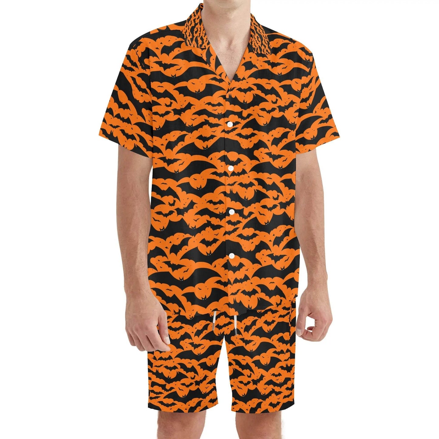 Men's Regular Fit Halloween Bats Hawaiian Short Sleeve Shirt and Shorts Set - DeRose Seasonal