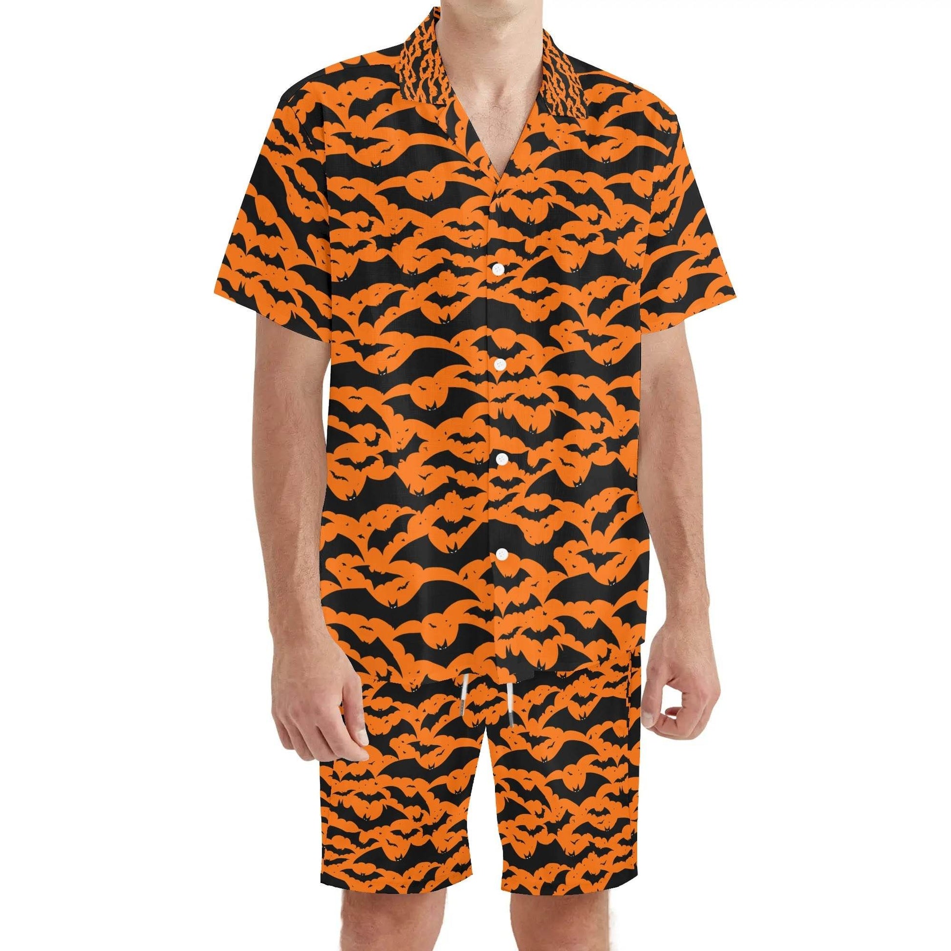 Men's Regular Fit Halloween Bats Hawaiian Short Sleeve Shirt and Shorts Set - DeRose Seasonal
