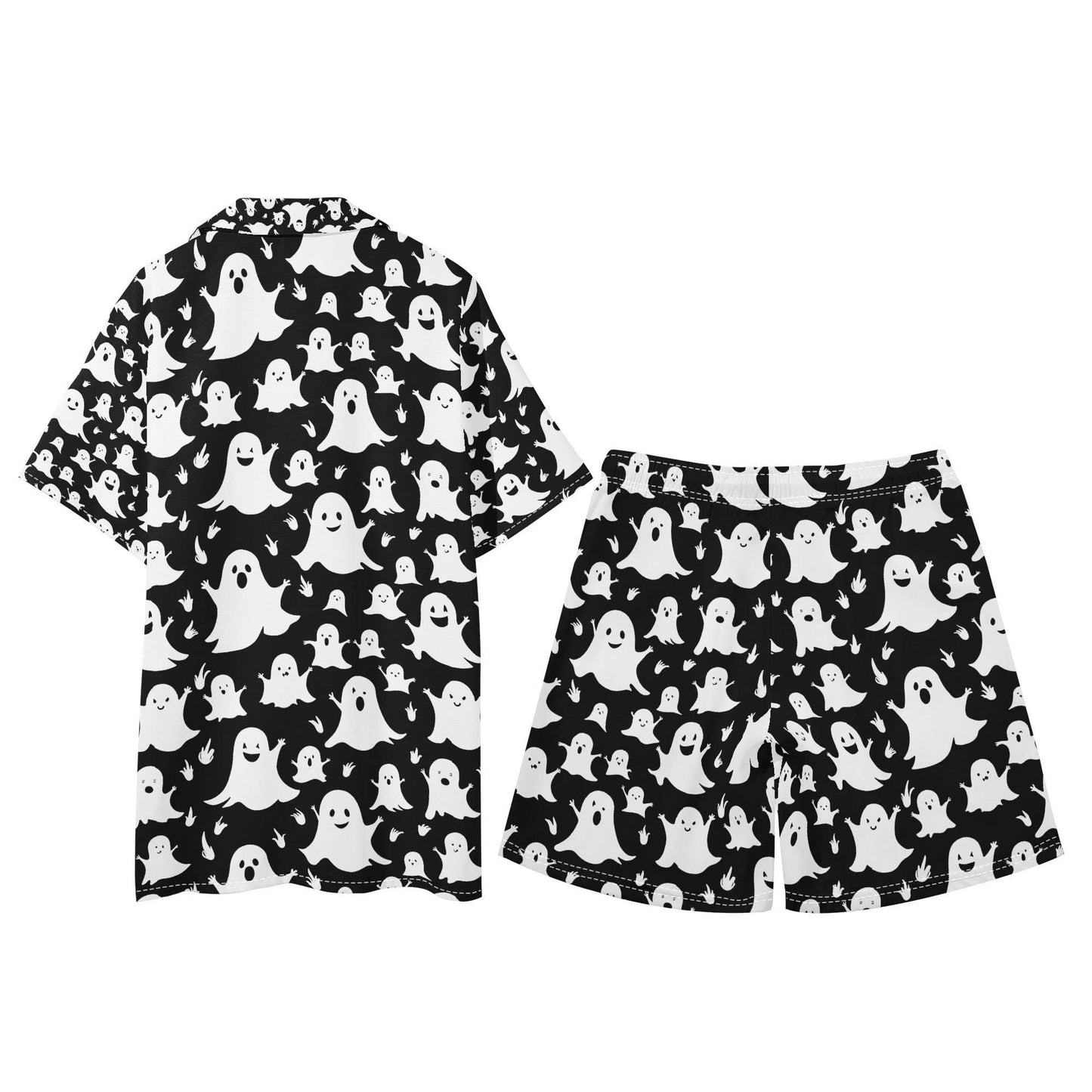 Men's Regular Fit Spooky Ghost Hawaiian Short Sleeve Shirt and Shorts Set - DeRose Seasonal