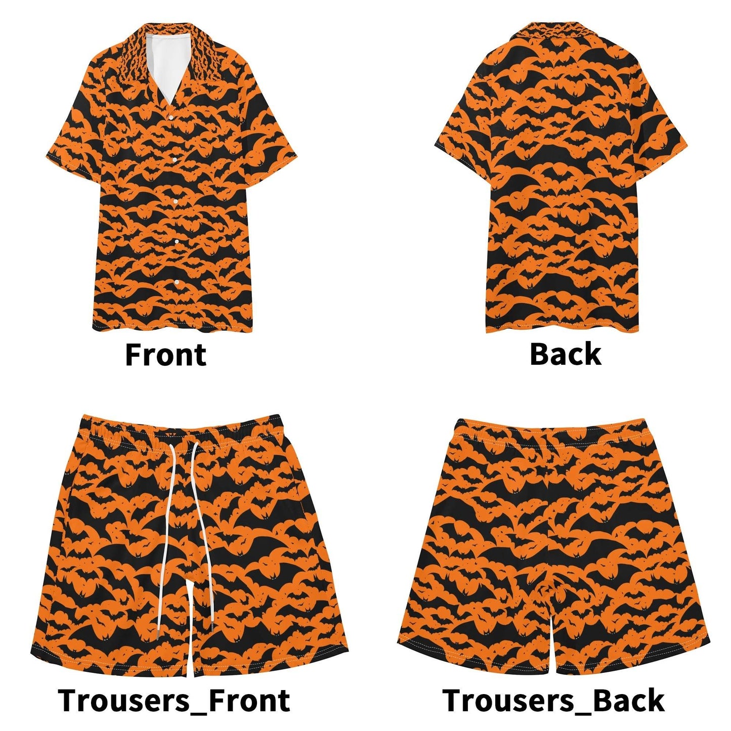 Men's Regular Fit Halloween Bats Hawaiian Short Sleeve Shirt and Shorts Set - DeRose Seasonal