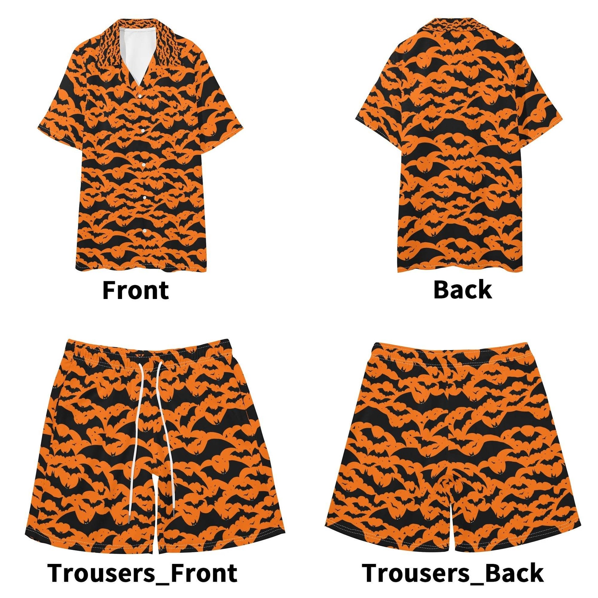 Men's Regular Fit Halloween Bats Hawaiian Short Sleeve Shirt and Shorts Set - DeRose Seasonal