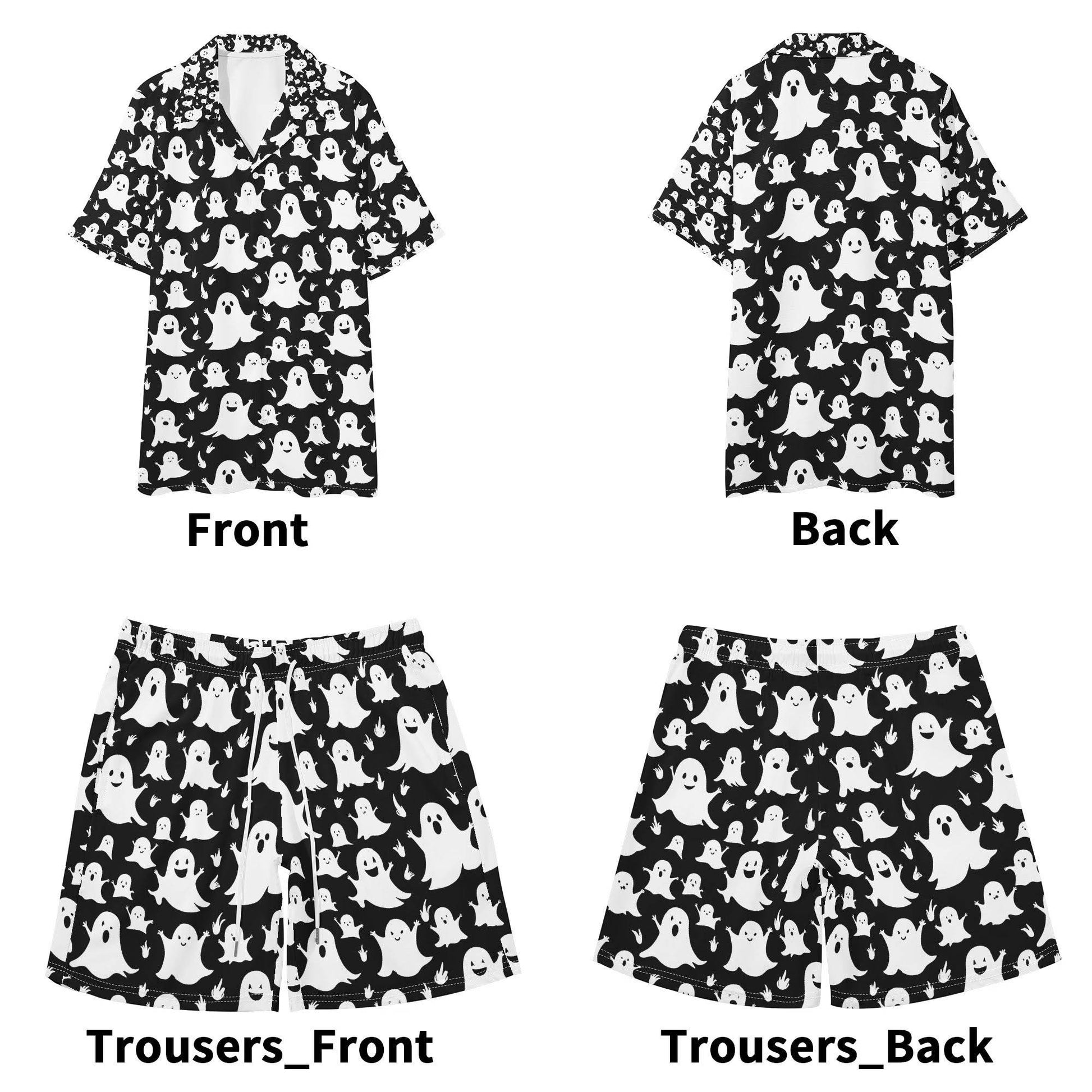 Men's Regular Fit Spooky Ghost Hawaiian Short Sleeve Shirt and Shorts Set - DeRose Seasonal