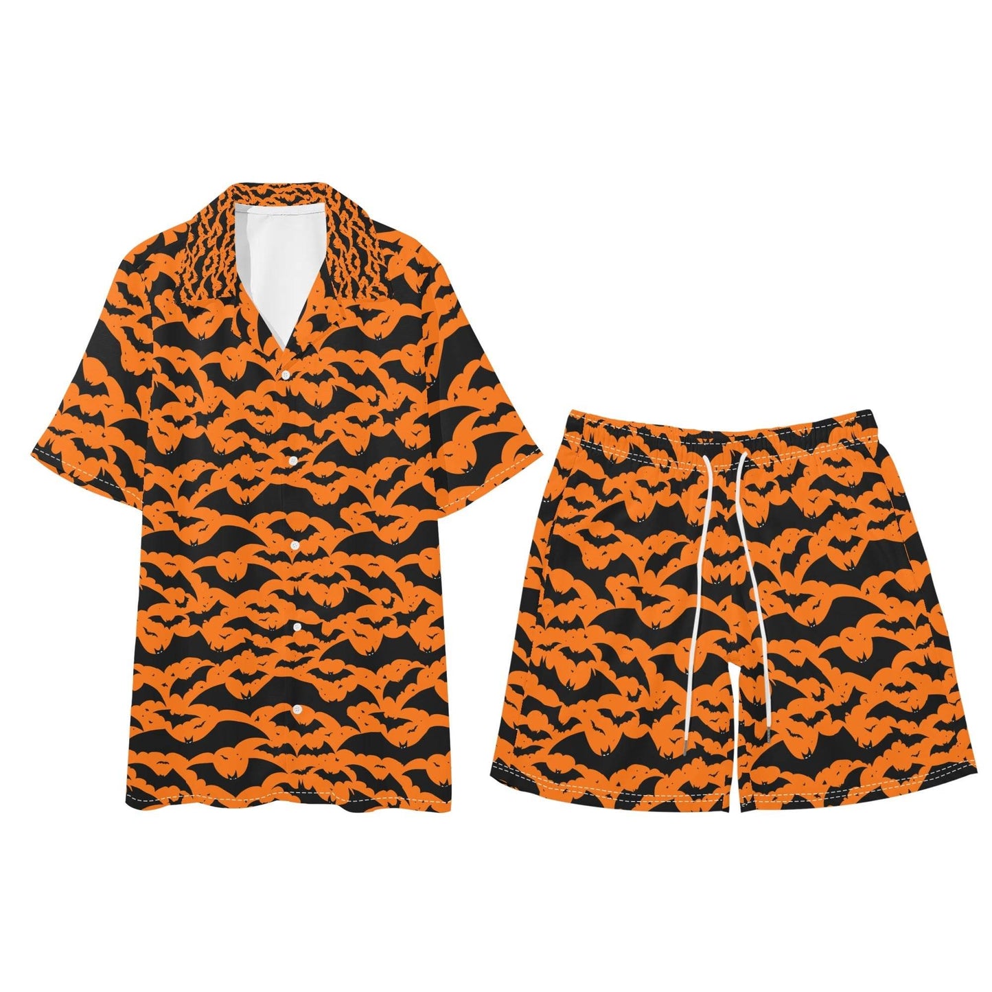 Men's Regular Fit Halloween Bats Hawaiian Short Sleeve Shirt and Shorts Set - DeRose Seasonal