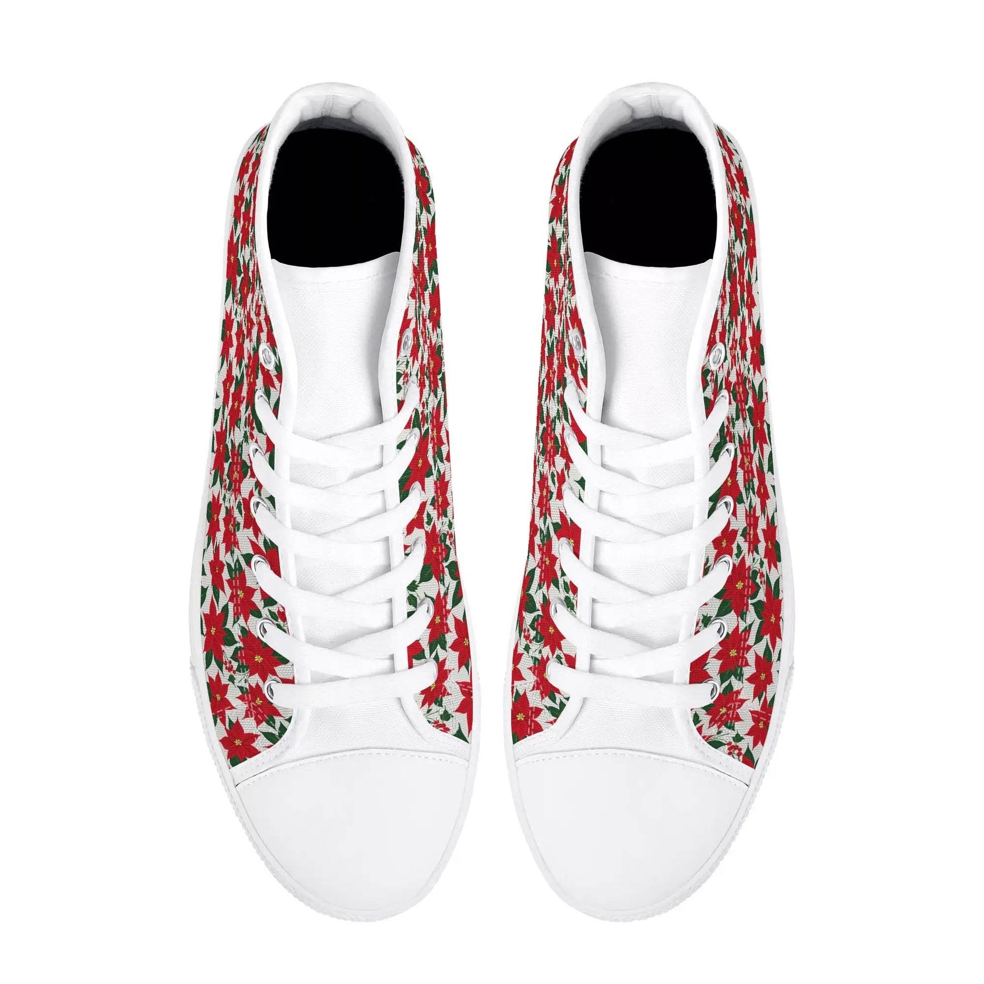 Men's Rubber High Top Floral Poinsettia Canvas Shoes - DeRose Seasonal