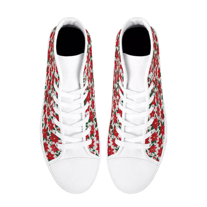 Men's Rubber High Top Floral Poinsettia Canvas Shoes - DeRose Seasonal